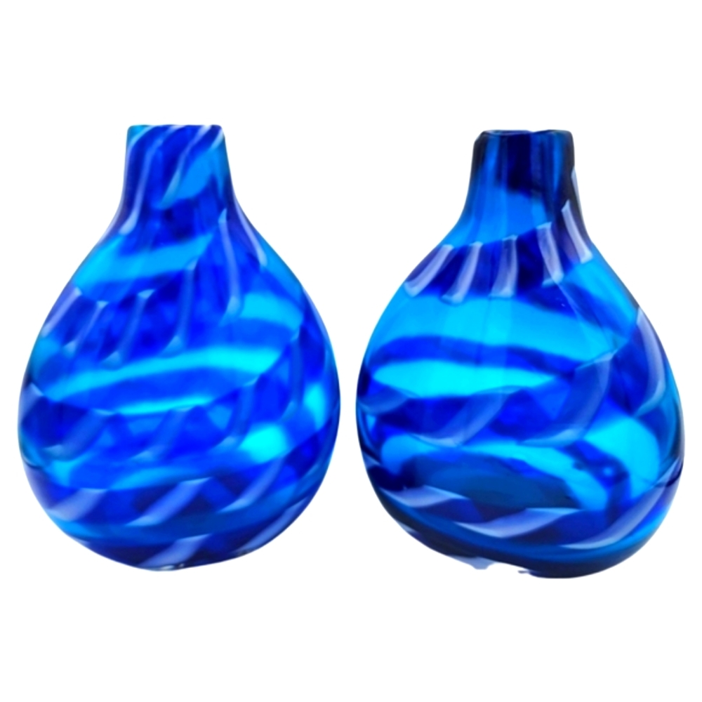 Pair of blown glass Crate and Barrel cobalt vases